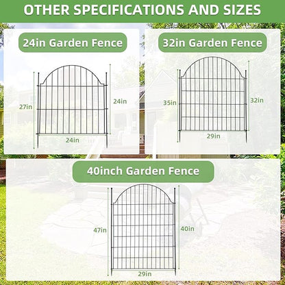 5 Panels Decorative Garden Fencing with Gate for Yard, 40in (H) x 11.8ft (L) No Dig Animal Barrier Fence, Rustproof Metal Wire Outdoor Dog Fences Panel Border with Temporary Ground Stakes
