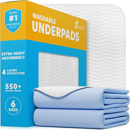 GREEN LIFESTYLE Washable Pee Pads for Dogs - Thick Heavy Absorbent Waterproof Pet Training Pads - Puppy Pads - for Puppy Playpen, Crate, Whelping Box, Potty Training (Pack of 2 - 18x24)