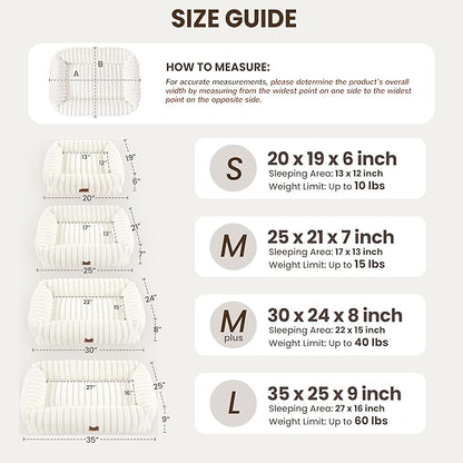 Washable Dog Bed for Small Medium Dogs - Rectangle Orthopedic Corduroy Fleece Pet Bed with Removable Cover and Nonskid Bottom, Calming Puppy Bed Soft Pet Sofa, Cream(35x25x9inchs)