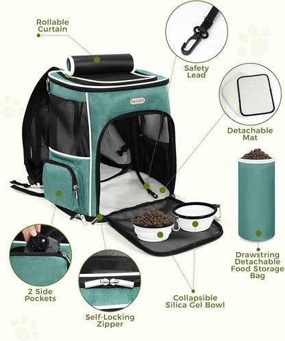 BAGLHER Expandable Cat Carrier Backpacks, Retractable Pet Carrier Backpack for Small Dogs & Cats with Breathable Mesh, Travel Bag Up to 18 Lbs for Hiking Camping Outdoor - Green