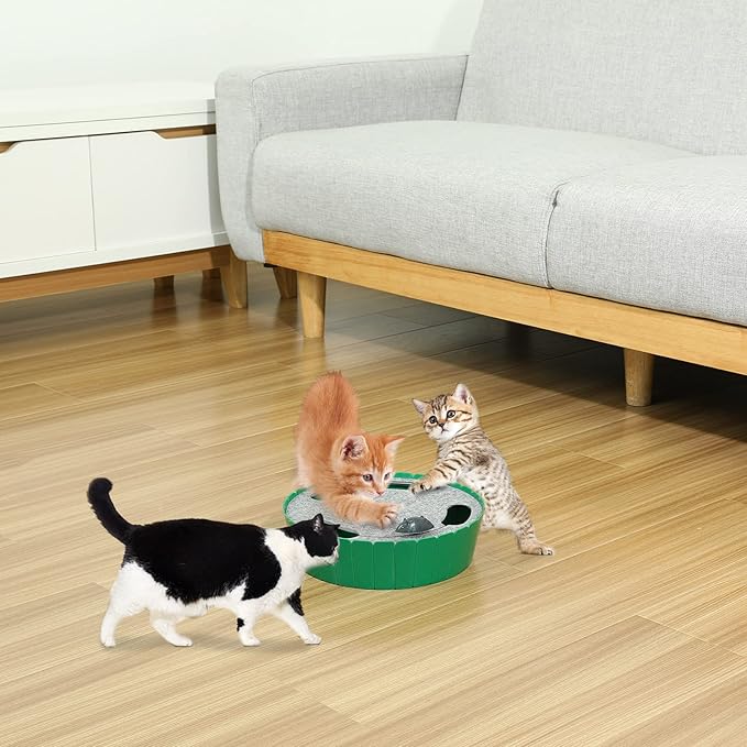 Pawaboo Interactive Cat Toy with Running Mouse, Electronic Motion Cat Toy Automatic Teaser for Indoor Cats, Pop and Play Hide Seek Cat Toys Hunting Mouse for Pet Cat Kitten Play Fun Exercise, Green