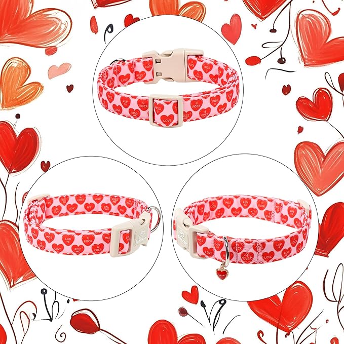 Valentines Dog Collar for Small Dogs - Valentine Red Conversation Hearts Dog Collars, Love Boy Girl Dogs Collars, Lightweight Adjustable Cute Puppy Collar with Quick-Release Buckle S