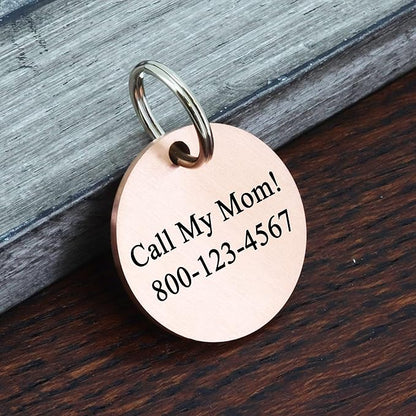 Ultra Joys Cat ID Tag Personalized Pet Tags, Durable Stainless Steel Small Pet Mini Dog Cat Tag Lightweight -Round Tag in Silver