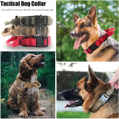 Tactical Dog Collar, Adjustable Military Training Nylon Dog Collar with Control Handle and Heavy Quick-Release Metal Buckle for Small Medium Large Dogs, Red XL