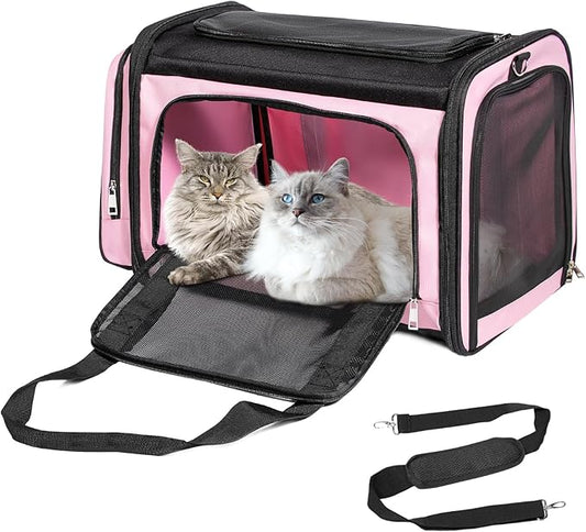 Discala Extra Large Cat Carrier for 2 Cats, Pet Carrier, Dog Carrier for Small Dogs, Cat Carrier Soft, Collapsible Large Pet Carrier for Traveling Indoor and Outdoor Uses - Pink 24"x16"x16"