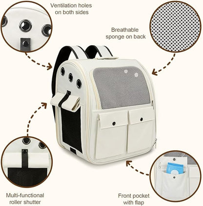 Airline Approved Cat Carrier Backpack - Ventilated Breathable Mesh for Small Dogs & Cats (15lbs), Soft Sided Dog Backpack for Hiking, Camping, Travel & Vet Visits with Padded Straps (White)