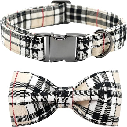 Bow Dog Collar-Plaid Pet Collar Cute Pet Bow Soft Girl or Boy Dog Collars with Metal Buckle Adjustable Collars for Medium Dogs