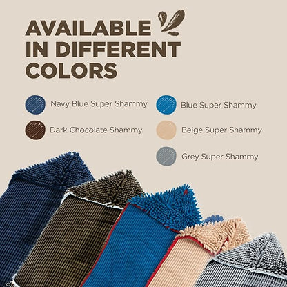 Soggy Doggy Super Shammy Dog Towel - Microfiber Chenille Towel for Drying Dogs and Cleaning Paws - Fast Drying with Hand Pockets for Ease (Dark Chocolate/Oatmeal Trim, 31” x 14”)