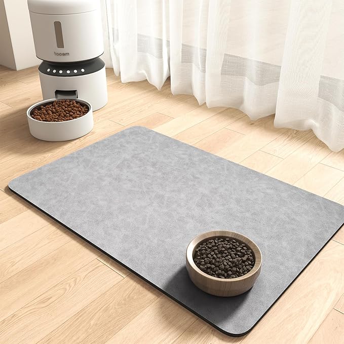 MontVoo-Absorbent Pet Feeding Mat-No Stains Pet Mat for Food and Water Bowl-Quick Dry Cat & Dog Food Mat Water Dispenser Mat-Pet Supplies Mat-Dog Water Bowl Mat for Messy Drinker,（LightGrey,23"x34"）