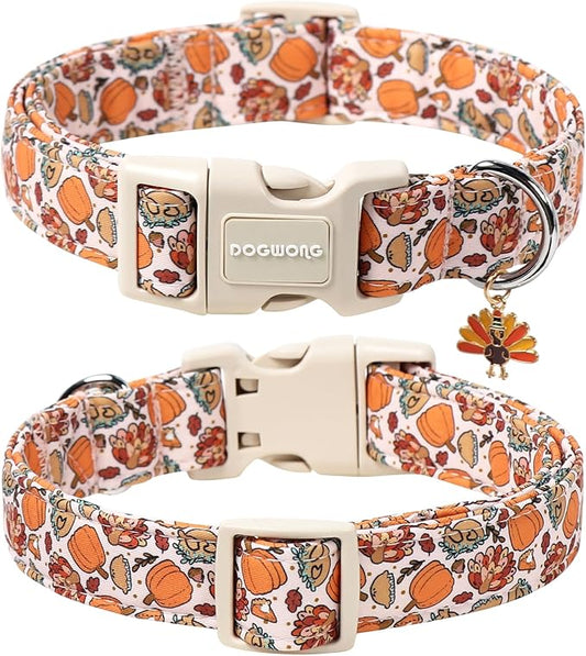 DOGWONG Fall Plaid Dog Collar,Turkey Thanksgiving Dog Collars, Adjustable Cute Pumpkin Pet Collars Design Dog Collar for Small Medium Large Dogs