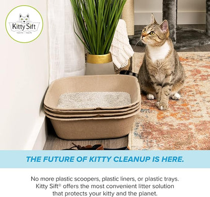 Kitty Sift (Set of 2 Litter Boxes & 1 Sifting Liner) Disposable Sifting Cat Litter Box Jumbo, 3 Count, Durable and Portable for Travel with Odor Control