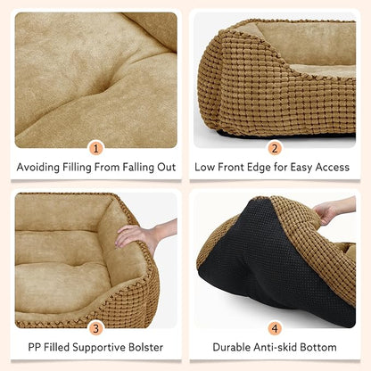 MIXJOY Rectangle Washable Orthopedic Dog Bed for Small, Medium and Large Dogs, Soft Calming, Sleeping Puppy Bed Durable Pet Cuddler with Anti-Slip Bottom, S (20"x19"x6")