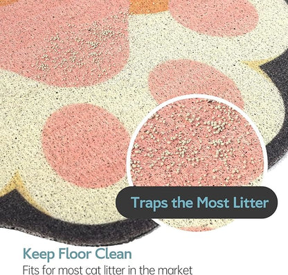 Cute Cat Litter Mat 24”x16”, Litter Box Mat, Litter Trapping Mat, Soft on Kitty Paws, Easy Clean, Anti Slip, Pet Accessories, Door Floor mats - White Pink60*40