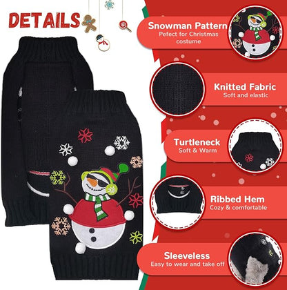 Christmas Dog Sweaters Xmas Pet Outfit Clothes Cute Black Snowman Costume Puppy Cat Knitted Jumpers (S,Black Snowman)