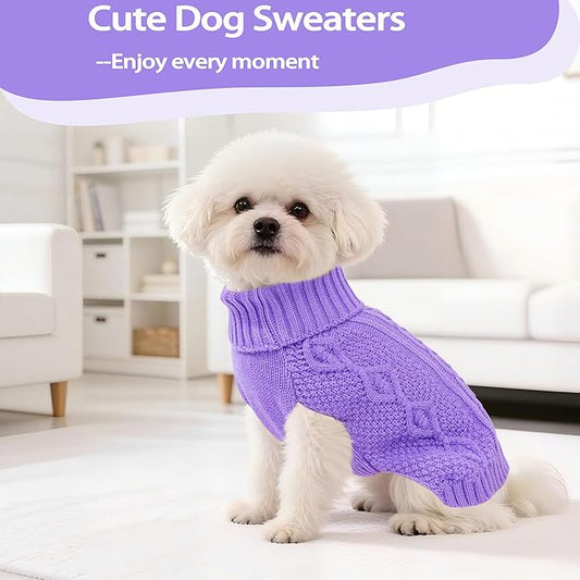 Dog Sweaters Small Dog Clothes Winter Turtleneck Puppy Sweater Warm Pet Cat Sweater Doggy Pullover Outfit with Twisted Design XS~XL(Purple, X-Large)