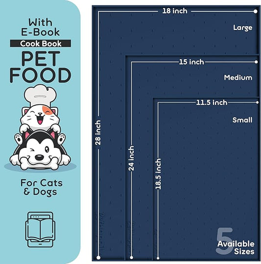 Dog Food Mat - 24x15 Raised Edges Dogs Mat for Food and Water Prevent Spill, Waterproof Cat Food Mats Protect Floors, Easy Clean Dog Bowl Mats for Food and Water, Silicone Pet Feeding Placemats Navy