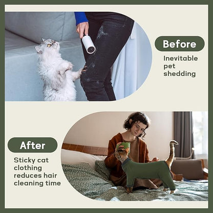 PUMYPOREITY Sticky Hair Cat Clothes, Prevent Loss Pajamas, Soft Sweaters for Cats Only, Onesie, Recovery Suit After Surgery, Green, M