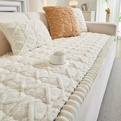 Couch Cover for Dogs Fuzzy Sofa Covers for Pet, Geometric Jacquard Coral Pet-Friendly Washable Non-Slip Sofas Slipcover Cushion Protector Pets Mat Dog Bed Mats