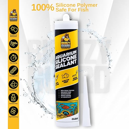 Aquarium Silicone Sealant Clear 10.14 Fl oz Cartridge - Aquarium Safe Silicone for Fish & Plants, 100% Waterproof, Non-Toxic, Solvent Free, Strong Bond, Fast Curing, Transparent (1 Pack)