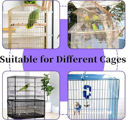 Daoeny Large Bird Cage Cover, Bird Cage Seed Catcher, Adjustable Soft Nylon Mesh Net with Twinkle Moon Star, Birdcage Cover Skirt Seed Guard for Parrot Parakeet Macaw Round Square Cages (Black)
