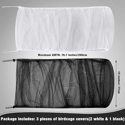 3 Pieces Large Adjustable Bird Cage Cover Seed Feather Catcher Birdcage Nylon Mesh Net Cover Soft Skirt Guard for Parakeet Macaw African Round Square Cage (78 x 15 Inch in Circumference and Width)