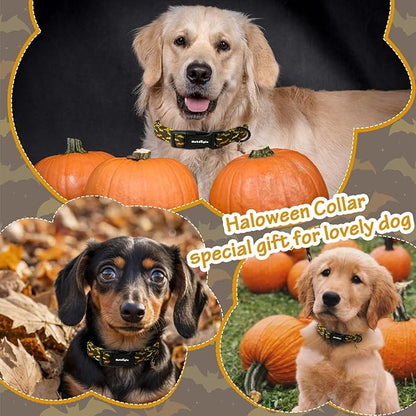 Fall Dog Collar, Halloween Dog Collars for Small Dogs, Cotton Puppy Collar with Bat Pattern, Pet Collar for Small Medium Large Dogs, Girl Boy Dogs Collar with Quick Release Buckle-S