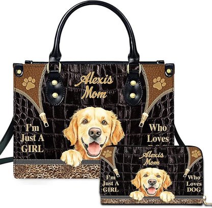 Personalized Pet Mom Leather Handbag – Custom Name Dog Cat Photo Purse, Pet Lover Gifts for Women, Christmas