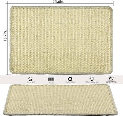 Cat Scratcher Mat, 23.6x15.7' Natural Sisal Scratching Pad with Velcro Tape, Stick on Floor and Wall Cat Scratch Mat Protects Carpet and Sofa