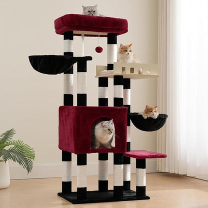 Cat Tree for Indoor Cats Large Adult, Heavy Duty Cat Tree for Large Cats 20 lbs+, Cat Condo with Big Wooden Perch, Cat Tower with 14 Scratching Posts, Hammock, Black GCT023BR