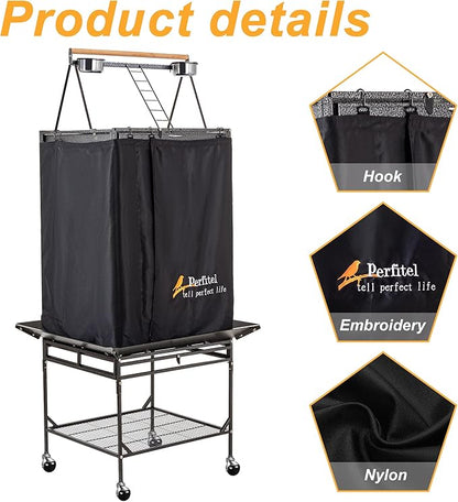 Bird Cage Cover(Black) Good Night Birdcage Cover Black-Out Birdcage Cover Durable Breathable Washable Material… (61 inch)