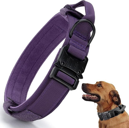Tactical Dog Collar, Adjustable Military Training Nylon Dog Collar with Control Handle and Heavy Quick-Release Metal Buckle for Small Medium Large Dogs, Purple XL