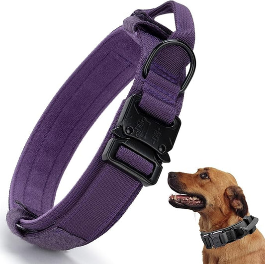 Tactical Dog Collar, Adjustable Military Training Nylon Dog Collar with Control Handle and Heavy Quick-Release Metal Buckle for Small Medium Large Dogs, Purple S