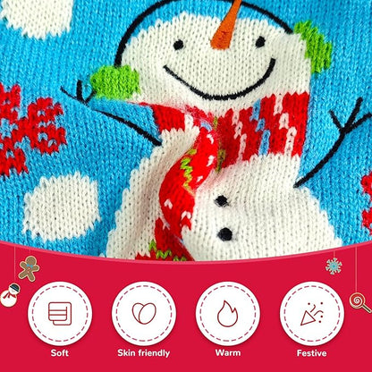 Pet Christmas Dog Sweaters Cute Animal Snowman Printed Puppy Xmas Costumes Winter Warm Turtleneck Jumpers Puppy Knitted Clothes Cat Outfits (XS, Blue Snowman)