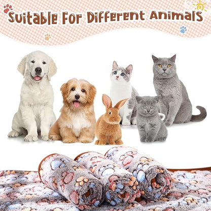 Tatuo 4 Pcs Dog Blanket for Pet Cat Blankets Indoor Puppy Teething Stuff Toys Paw Print Fleece Soft Blanket Sleep Mat for Guinea Pig Cage(Black,Midwest (24 x 47 Inch),Square)