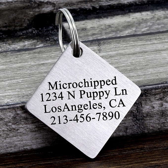 Ultra Joys Dog ID Tag, Custom Dog Tag Personalized Cat Tag, Pet ID Tag, Brushed Stainless Steel Diamond Dog Tag Silver Large