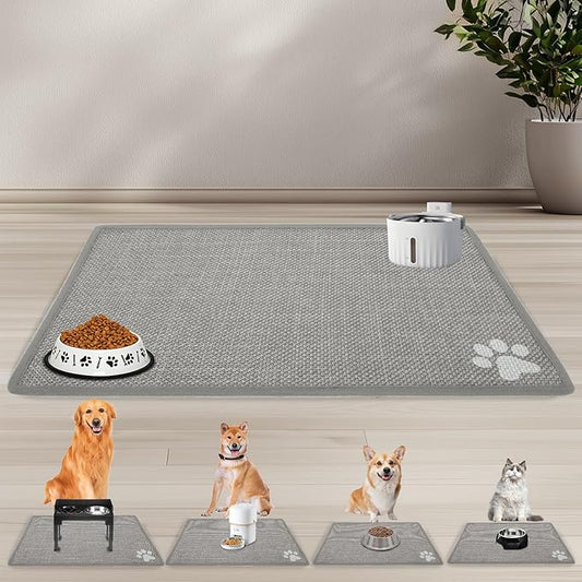 PUPTECK Dog Food Mat, Absorbent Pet Cat Feeding Mat for Food and Water Bowls, Anti-Slip Dog Placemat for Floors Waterproof, Pet Supplies Accessories, Grey Paw M
