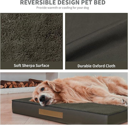 Orthopedic Dog Crate Bed for Extra Large Dogs, XXL Waterproof Comfort Pet Bed with Egg Crate Foam 47x29 Inch, Removable Oxford Cover, Coffee