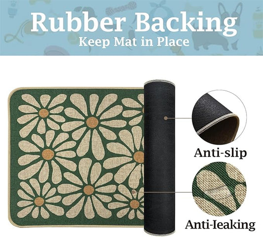 SHIYUE Dog Food Mats for Floors, Absorbent Cat Bowl for Food and Water, Non-Slip Accessories Pet Supplies(16"x24",Forest Green Flower)