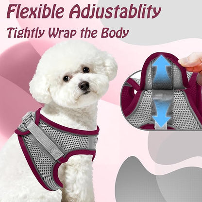 AIITLE Dog Harness, Christmas No-Pull Cat Harness with a Leash, Adjustable Reflective Puppy Vest Harness Escape Proof, Outdoor Walking, Running for Extra Small Dogs and House Cats Burgundy XXXS