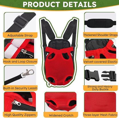Pet Carrier Backpack, Hands-Free Adjustable Dog Front Carrier Legs Out & Easy-Fit Dog Backpack Carrier for Hiking Camping Traveling Cycling for Small Dogs and Rabbits (Large, Red)