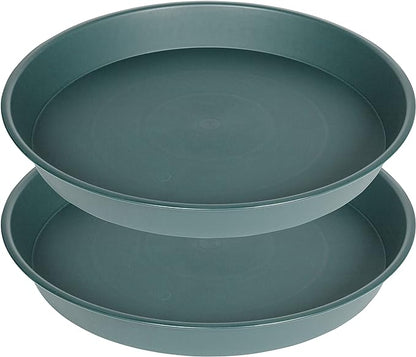 2 Pack of 14 inch Plant Saucer (12.2 Inch Base), 1.7" Depth Tray, Large Deep Garden Plastic Flower Planter Plant Trays for Indoors Outdoor Bath Bath (14", Green)