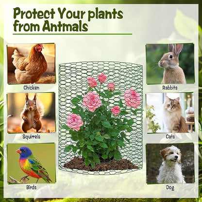 CIEOVO 32.8ft × 15.74 inches Wire Plant Protector from Animals, Metal Mesh Plant Cage Covers Rustproof Wire Plant Cages 30 U-Stakes 100 Ties for Plants Keeping Bunnies Chicken Birds Chicken Duck Out