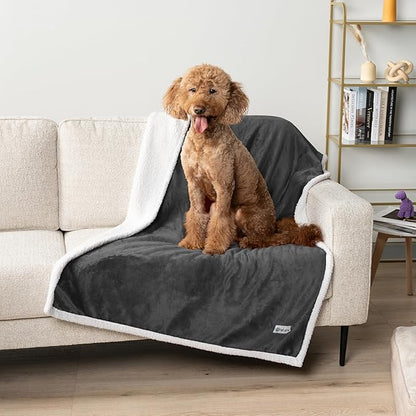 PetAmi Waterproof Dog Blanket for Medium Large XL Dog Puppy Cat Throw for Couch Cover Leakproof Protection, Sherpa Fleece, Reversible Soft Washable 80x60 Charcoal Gray