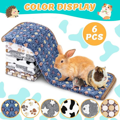 6 Pcs Guinea Pig Blankets Bedding Small Animal Cage Liners Sleep Mat Absorbent Reusable Pet Pee Bedding Pad Cover for Hamster Ferret Chinchilla Rabbit Hedgehog (14 x 28 Inch)