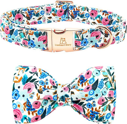 Lionheart glory Dog Collar Bow Collar Floral Dog Collar with Bow Tie Spring Summer Cute Collar Dog Boy or Girl Dog Collars Soft Durable Adjustable Dog Collars for Large Dogs, A:Flowers