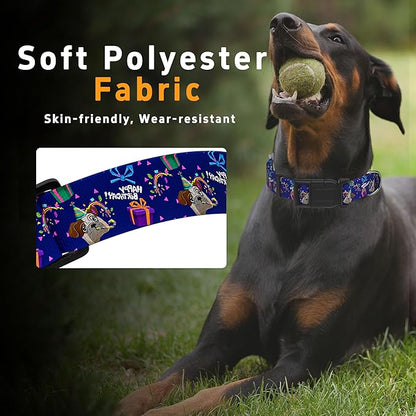 Dog Collar, Classical Birthday Gift Boys Girls Puppy Collar for Small Medium Large Dogs, Adjustable Soft Pet Collar with Safety Buckle for Male Females(Purple Birthday, S)