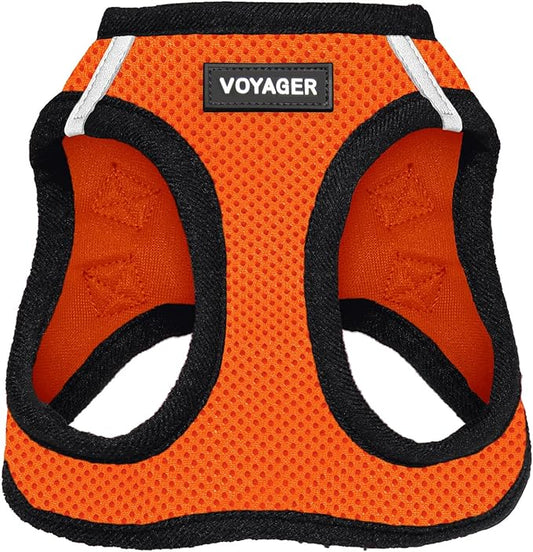 Best Pet Supplies Voyager Step-in Air Harness - All Weather Mesh, Reflective, No Pull Harness for Dogs, Cats - Secure with Hook & Loop Fastener, Buckle, Double D-Rings - Orange/Black Trim, S