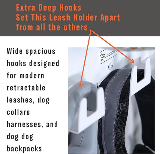Dog Treat Holder For Wall Storage For Pets, Premium Pet Wall Organizer, Includes Three 32oz Airtight Dog Treat Jars, 3 Sets of Triple Hooks, Sturdy Shelf in Designer White
