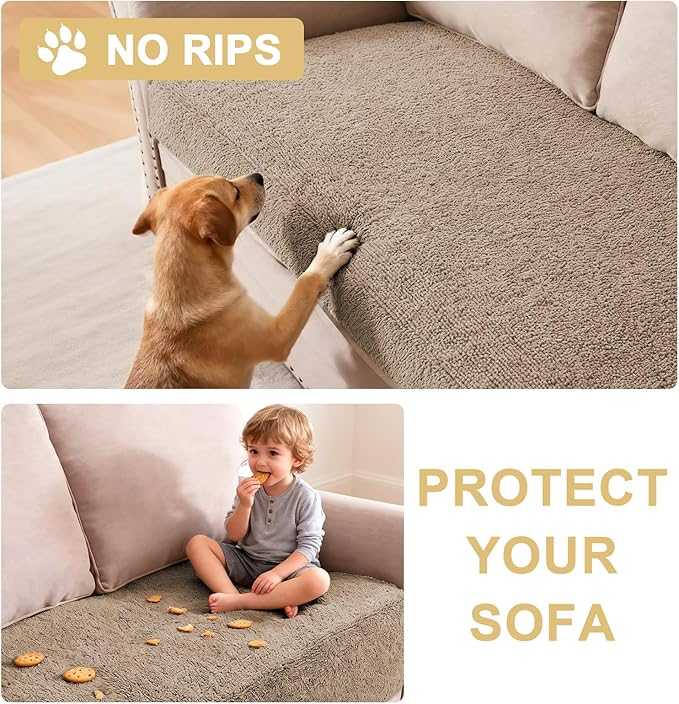 H.VERSAILTEX Non Slip Pet Couch Cover Chenille Dog Bed Protector Thick Soft Sofa Slipcover Pet Friendly Washable Couch Cushion Covers for Pets (40" x 50", Sand)