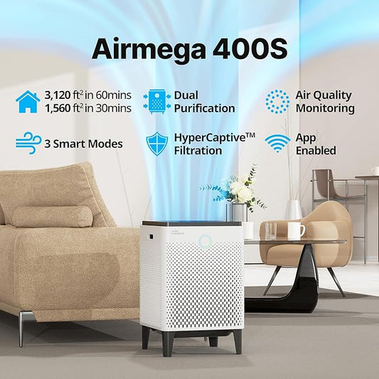 Coway Airmega 400S App-Enabled Smart Air Purifier (Covers 1,560 sq. ft.), True HEPA Air Purifier with Smart Technology, Compatible with Amazon Alexa and Google Home, White (111012)